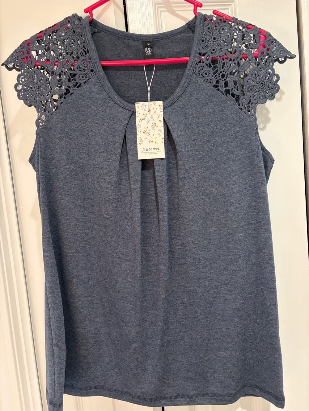 Women’s Blue Crochet Shoulder Sleeveless Top by Automet